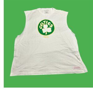 Mitchell Ness Celtics Logo Sleeveless Shirt Size 3XL White Cotton Basketball New